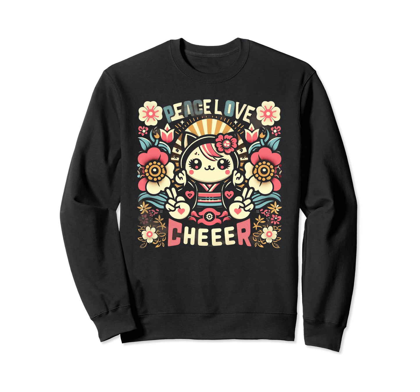 Anime Cheerleading Peace Love Cheer Hoodie - Aesthetic Graphic for Adults - T-Shirt, Sweatshirt, Hoodie