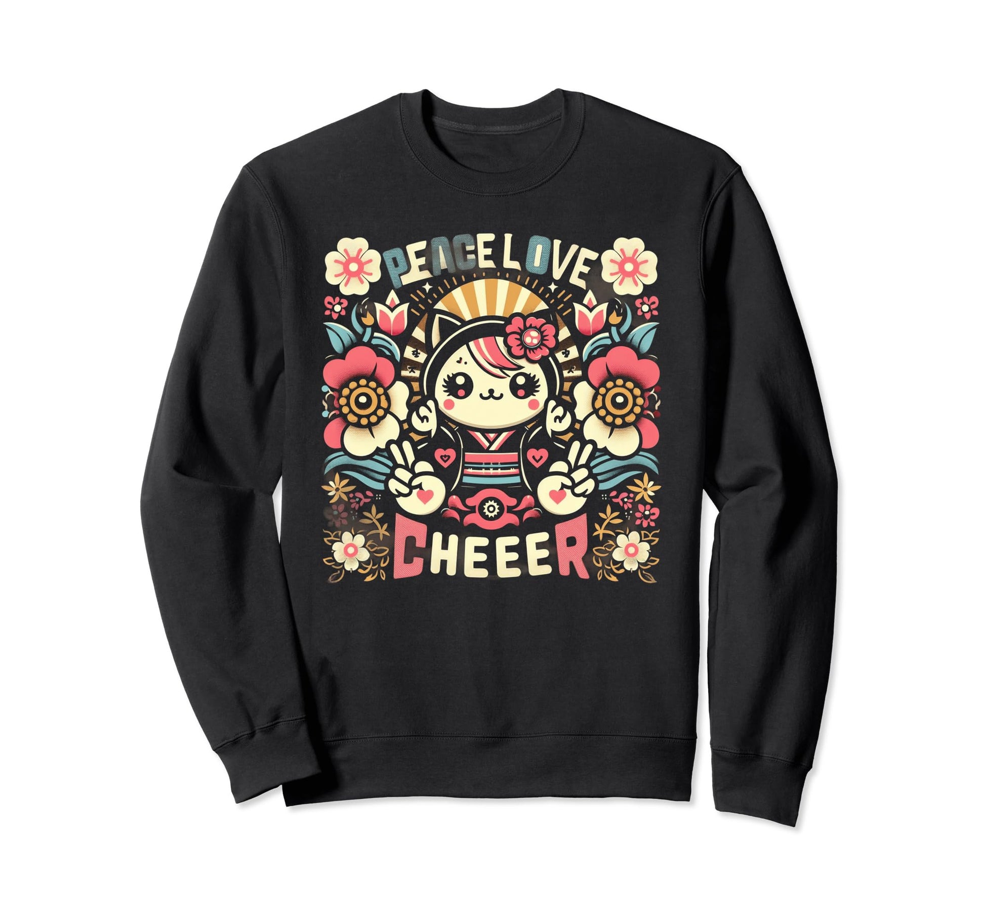 Anime Cheerleading Peace Love Cheer Hoodie - Aesthetic Graphic for Adults - T-Shirt, Sweatshirt, Hoodie