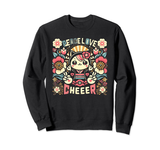 Anime Cheerleading Peace Love Cheer Hoodie - Aesthetic Graphic for Adults - T-Shirt, Sweatshirt, Hoodie