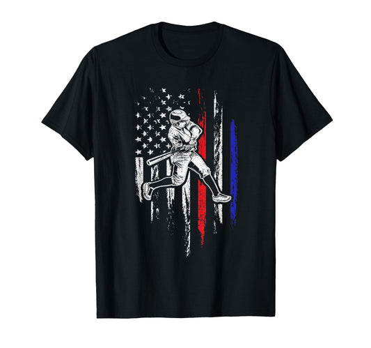 Baseball American Flag Batter T-Shirt - Casual Everyday Wear Men Women - T-Shirt, Sweatshirt, Hoodie