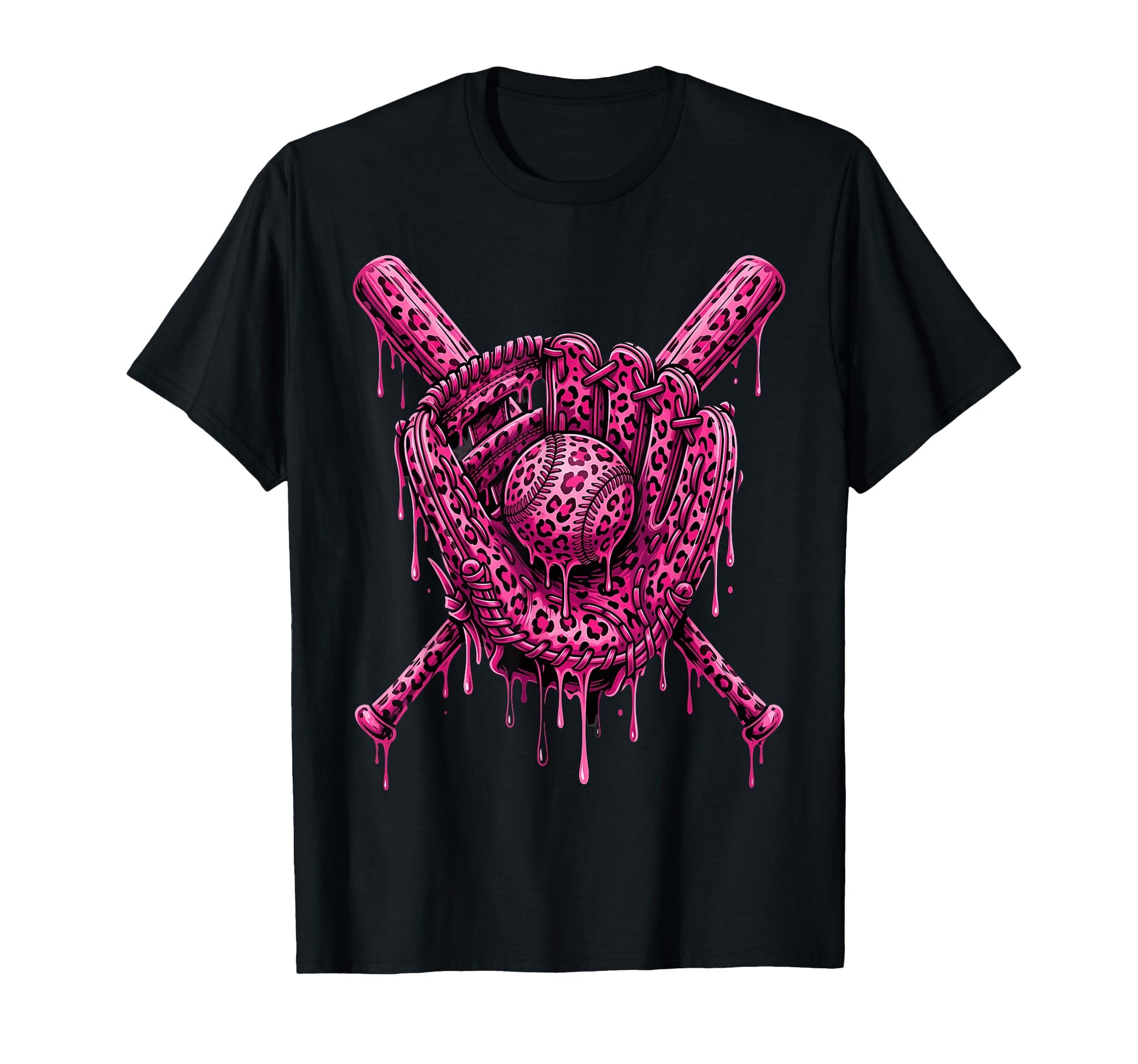 Drip Baseball Leopard Pattern Dripping T-Shirt - Novelty Apparel Men Women - T-Shirt, Sweatshirt, Hoodie