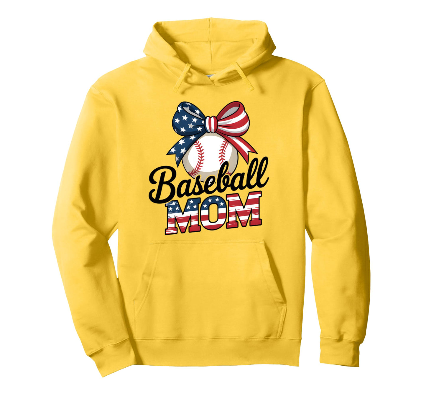 Baseball Mom Usa Flag Bow 4Th Hoodie - Casual Everyday Wear for Adults - T-Shirt, Sweatshirt, Hoodie