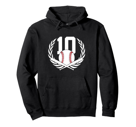 10 Years Number 10 Baseball 10Th Birthday Hoodie - Graphic Print for Adults - T-Shirt, Sweatshirt, Hoodie