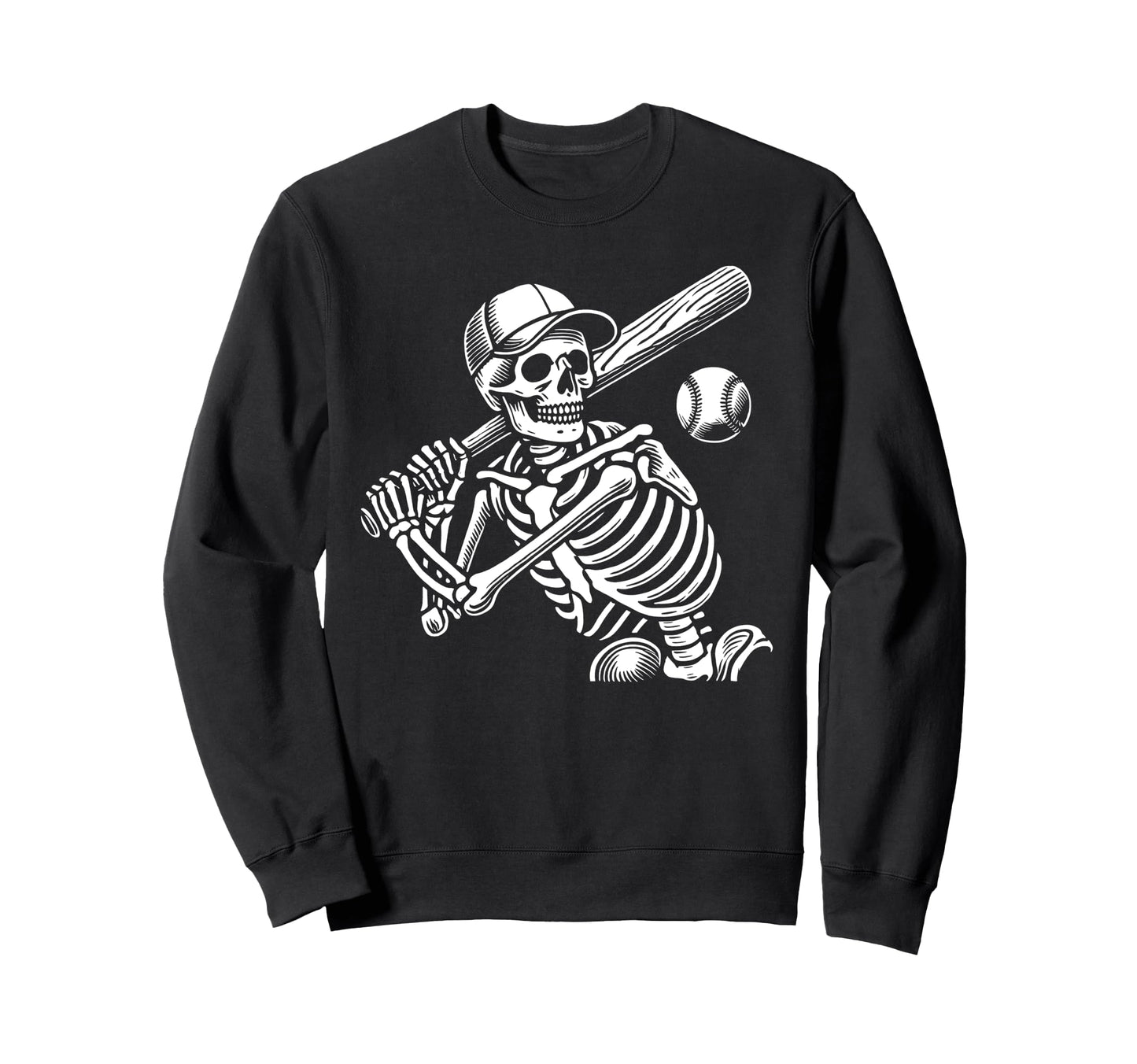 Baseball Skeleton Playing Baseball Sweatshirt - Minimalist Print Men Women - T-Shirt, Sweatshirt, Hoodie