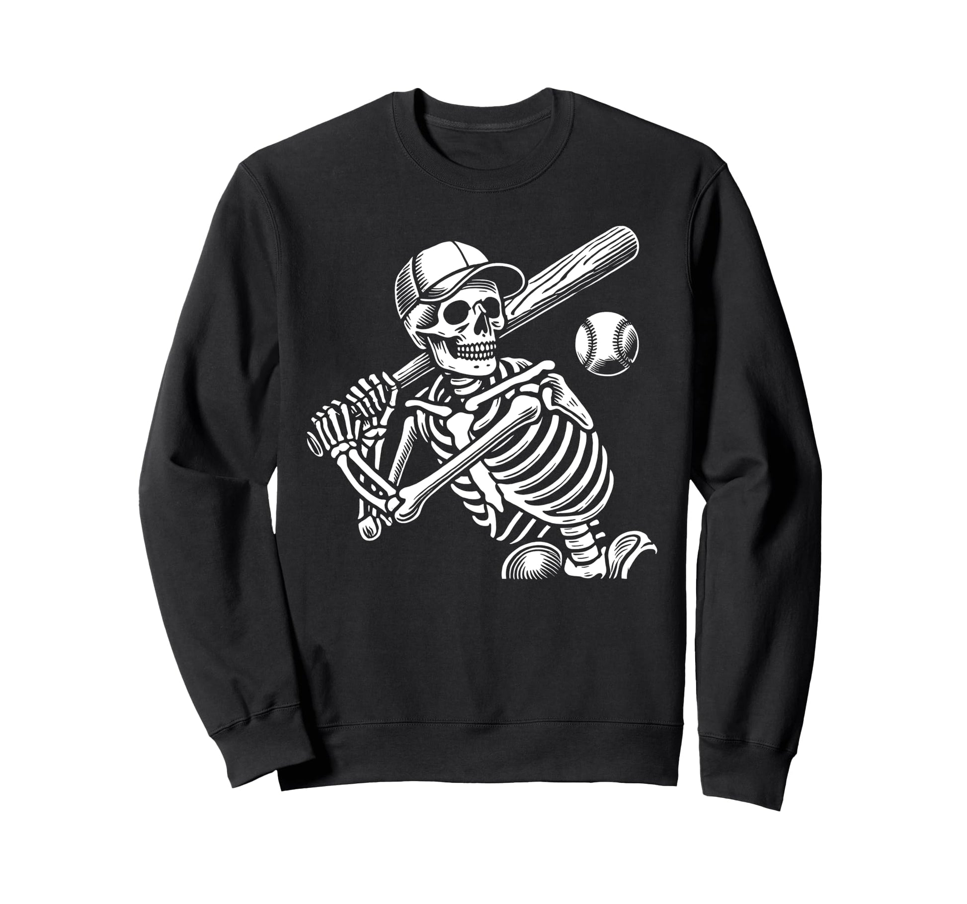 Baseball Skeleton Playing Baseball Sweatshirt - Minimalist Print Men Women - T-Shirt, Sweatshirt, Hoodie