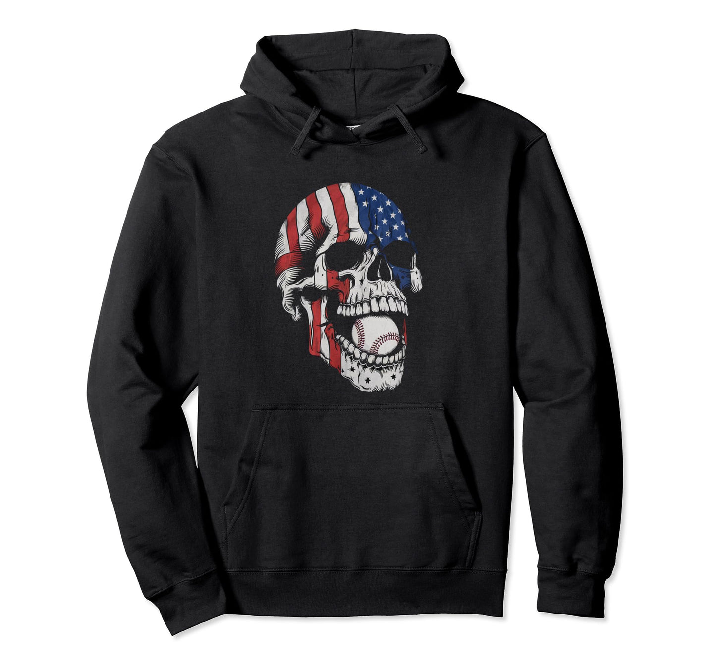Patriotic Baseball 4Th July Skull Hoodie - Novelty Apparel for Adults - T-Shirt, Sweatshirt, Hoodie