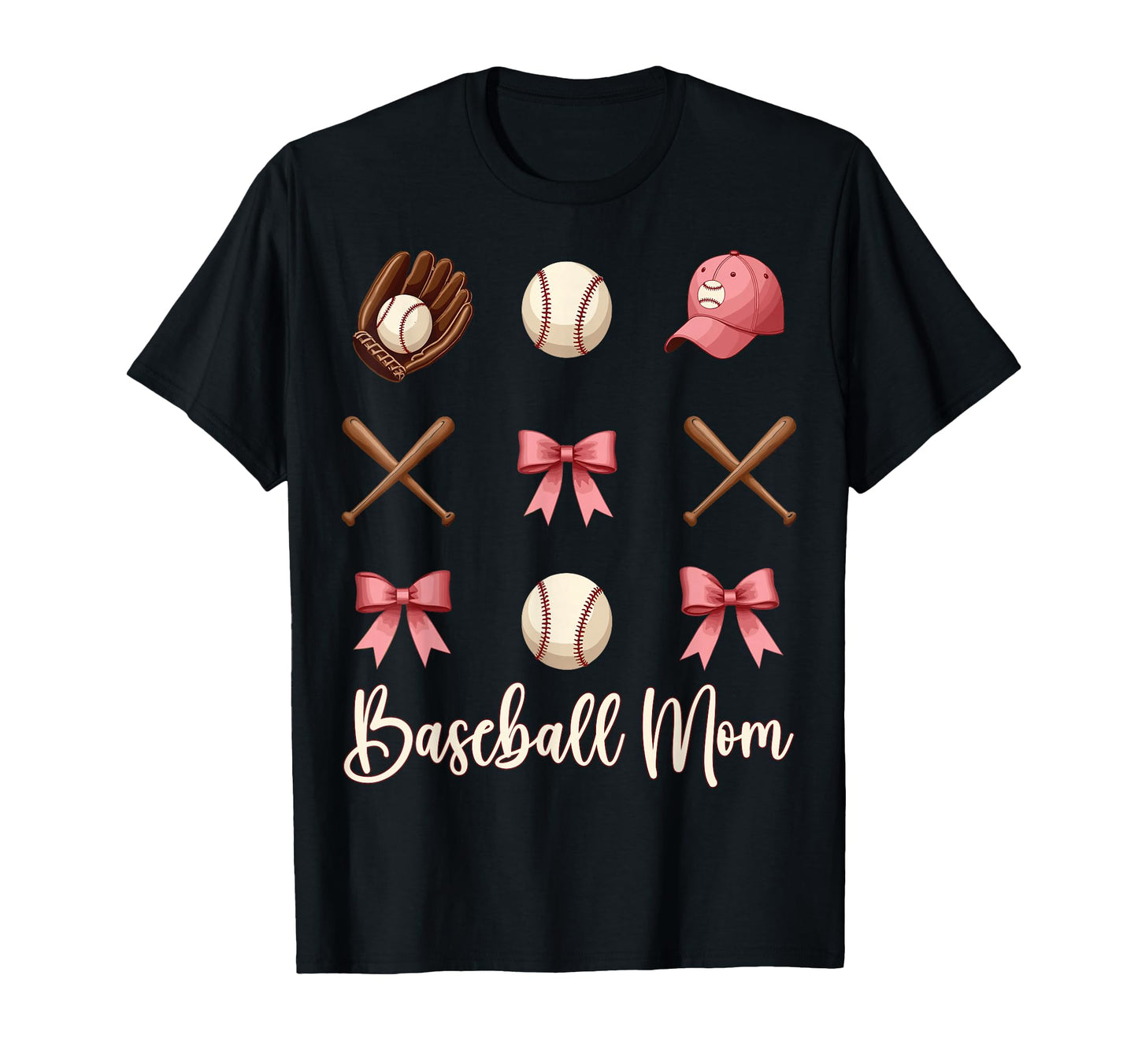 Baseball Mom Funny Coquette Bow Baseball Mom T-Shirt - Graphic Print Unisex - T-Shirt, Sweatshirt, Hoodie