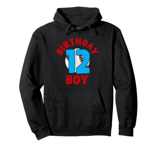 12Th Birthday Baseball Birthday Twelve Years Hoodie - Graphic Print Unisex - T-Shirt, Sweatshirt, Hoodie