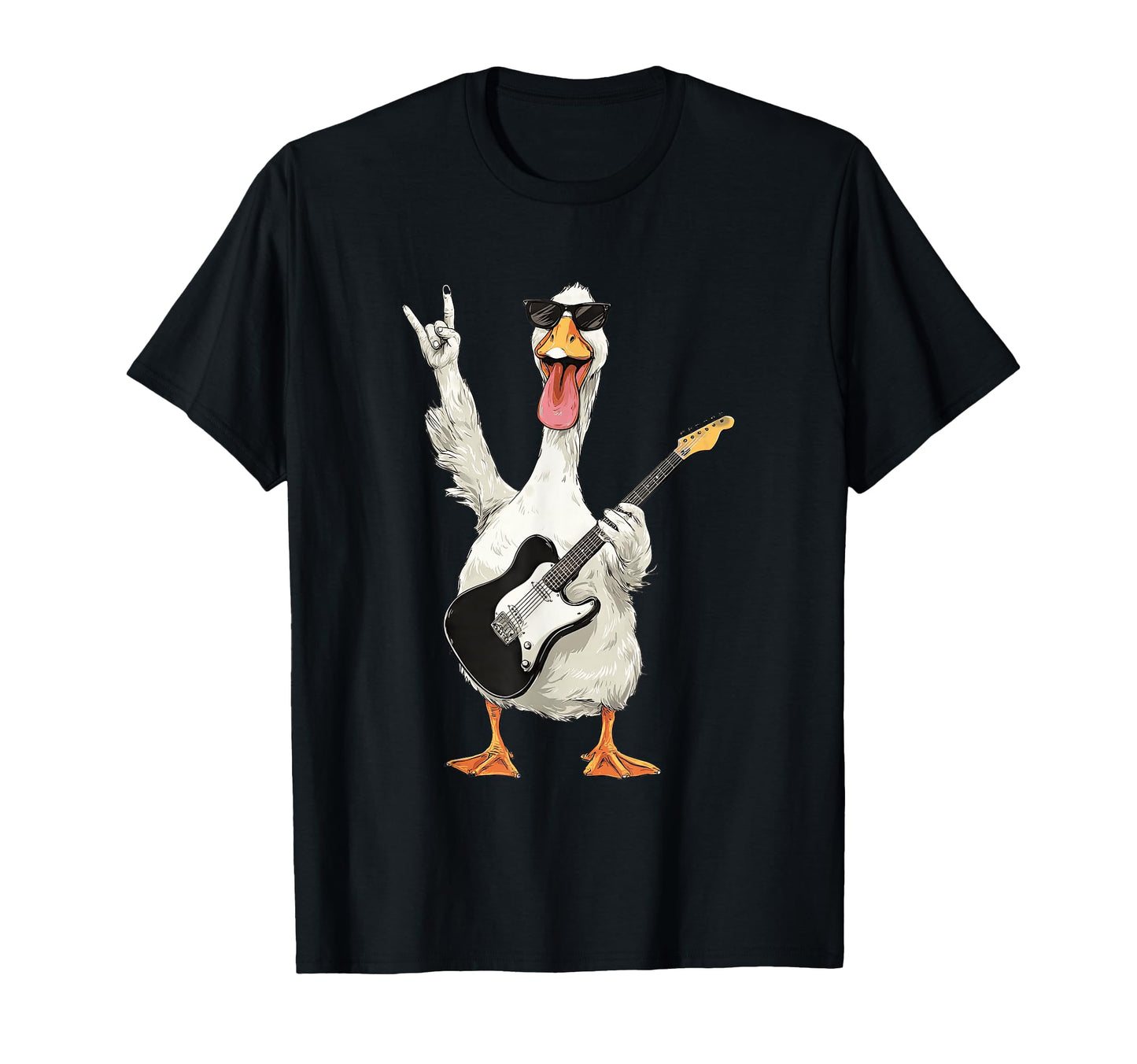 Funny Rock Duck Cartoon Guitar Player T-Shirt - Unique Graphic Unisex - T-Shirt, Sweatshirt, Hoodie