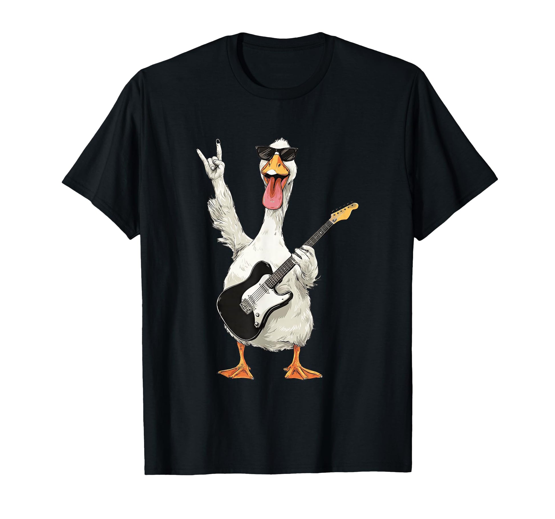 Funny Rock Duck Cartoon Guitar Player T-Shirt - Unique Graphic Unisex - T-Shirt, Sweatshirt, Hoodie