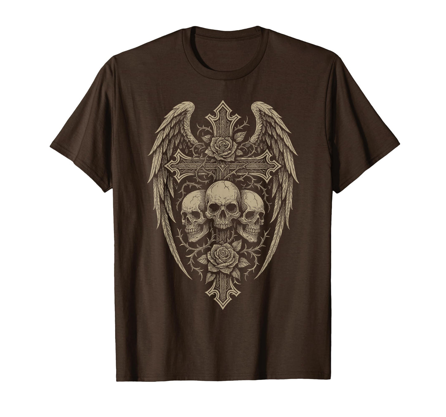 Y2K Skull Cross Brown Streetwear T-Shirt - Streetwear Style Unisex - T-Shirt, Sweatshirt, Hoodie