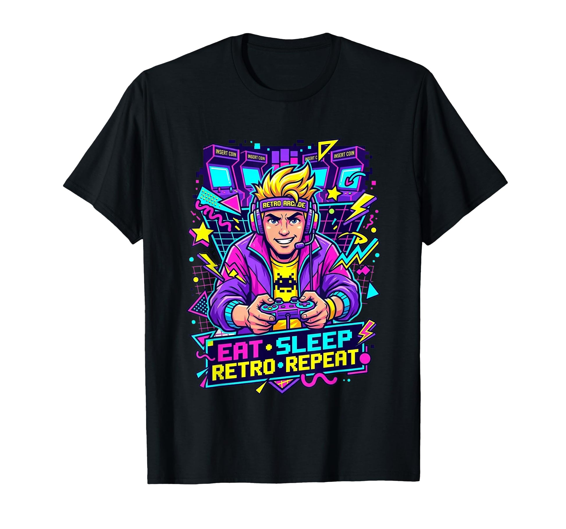 Eat Sleep Repeat 90S Arcade Gamer T-Shirt - Graphic Print for Adults - T-Shirt, Sweatshirt, Hoodie
