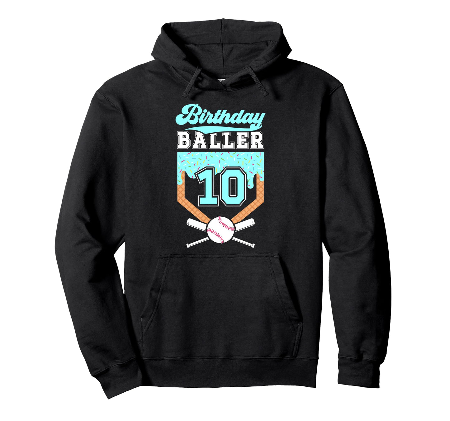 10Th Baseball Birthday 10 Year Old Hoodie - Graphic Print for Adults - T-Shirt, Sweatshirt, Hoodie