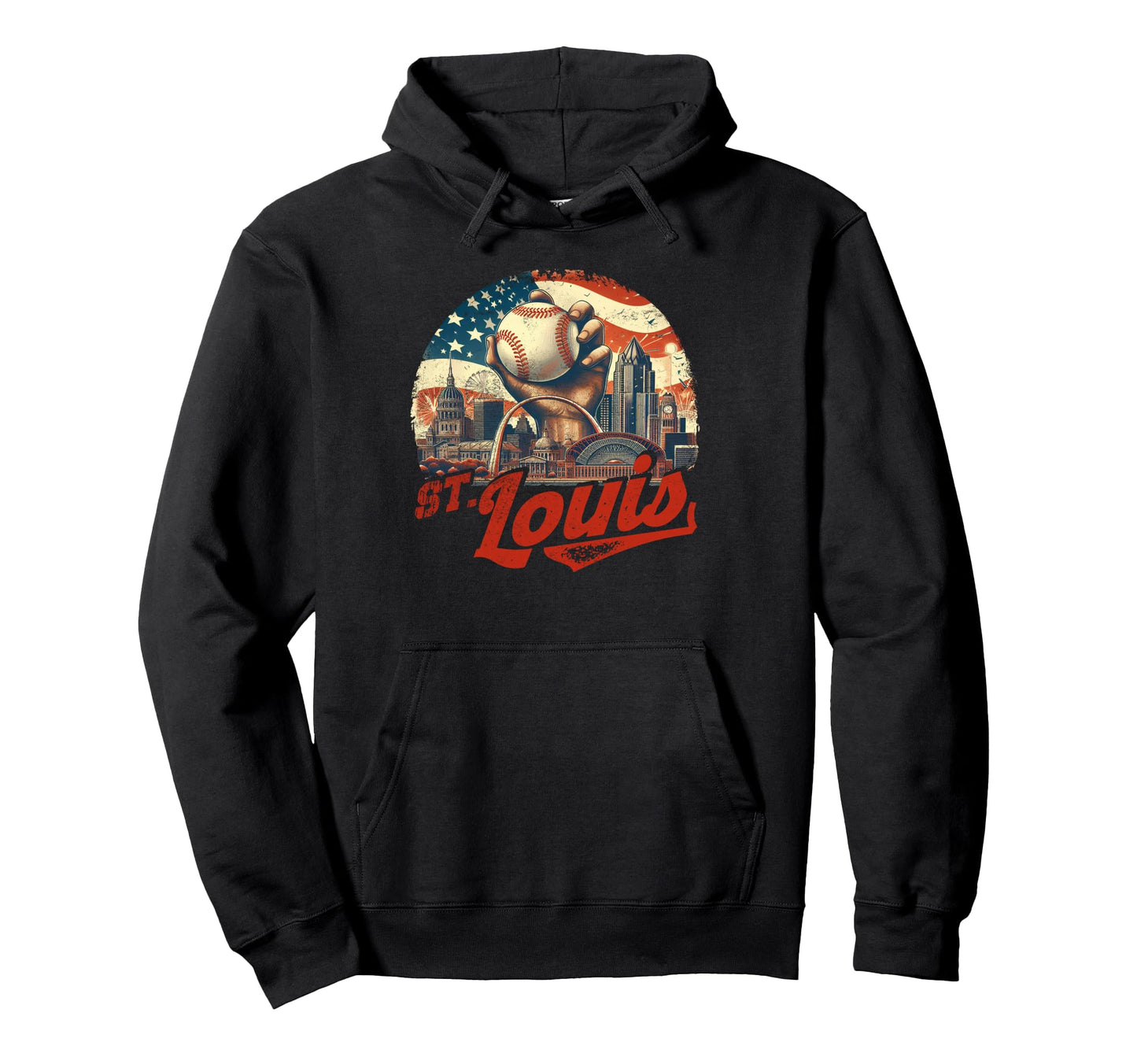 St Louis Baseball American Us Flag Hoodie - Unique Graphic Unisex - T-Shirt, Sweatshirt, Hoodie