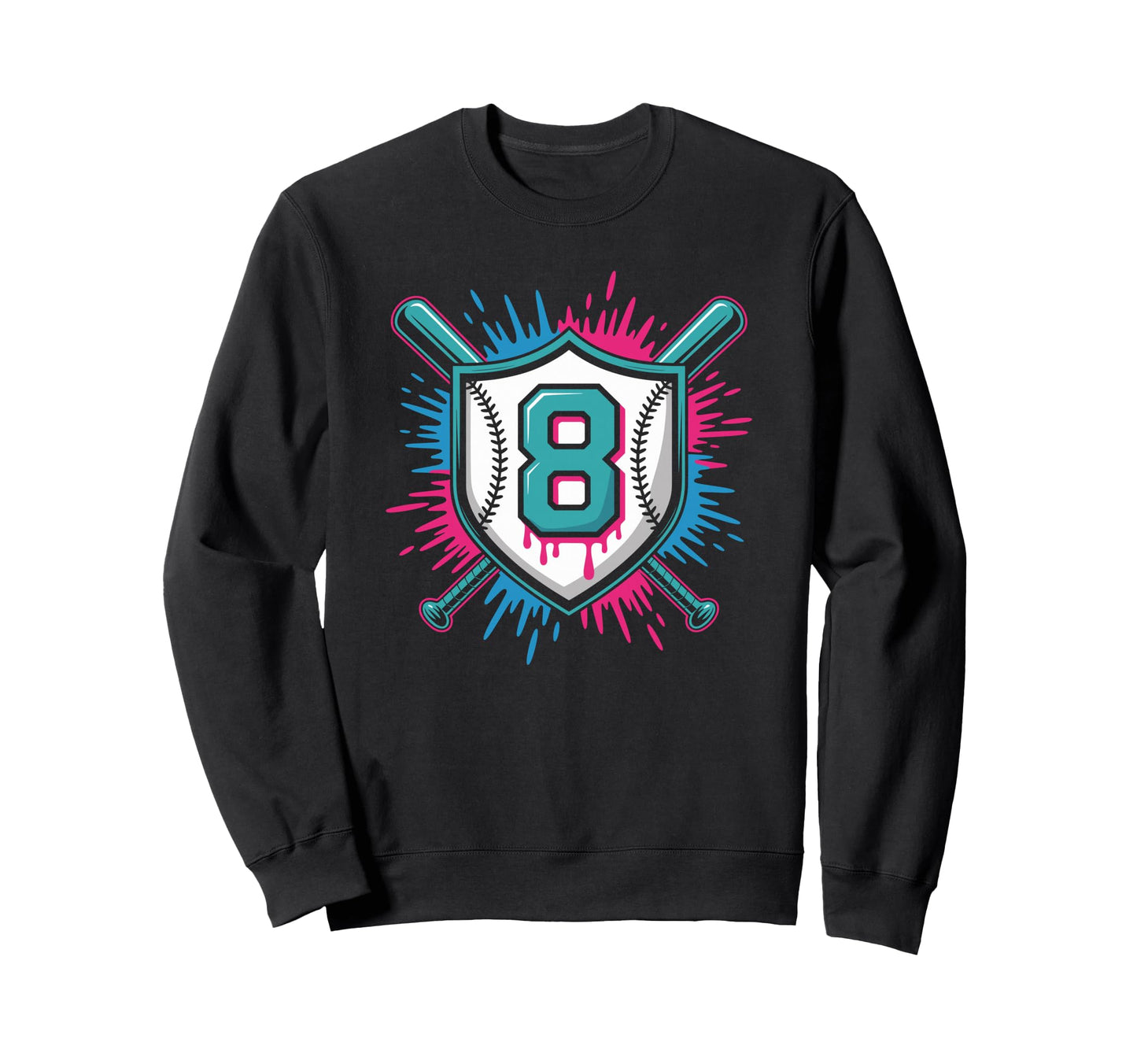 Baseball Drip Number 8 Birthday Eight Sweatshirt - Trendy Graphic Unisex - T-Shirt, Sweatshirt, Hoodie