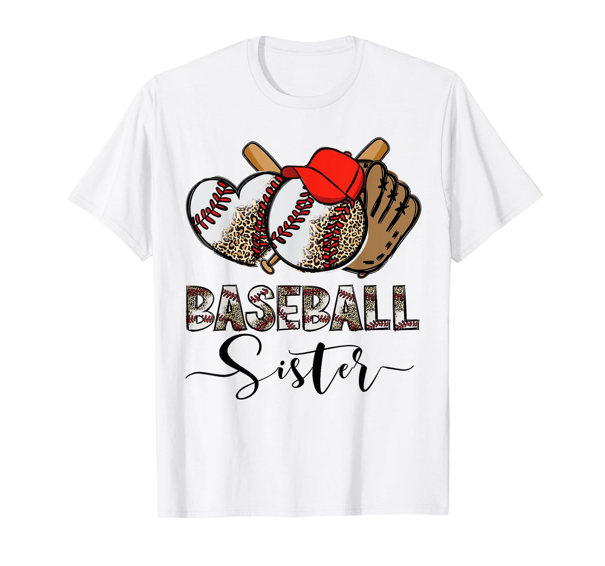 Baseball Sister Leopard Heart Funny T-Shirt - Trendy Graphic for Adults - T-Shirt, Sweatshirt, Hoodie