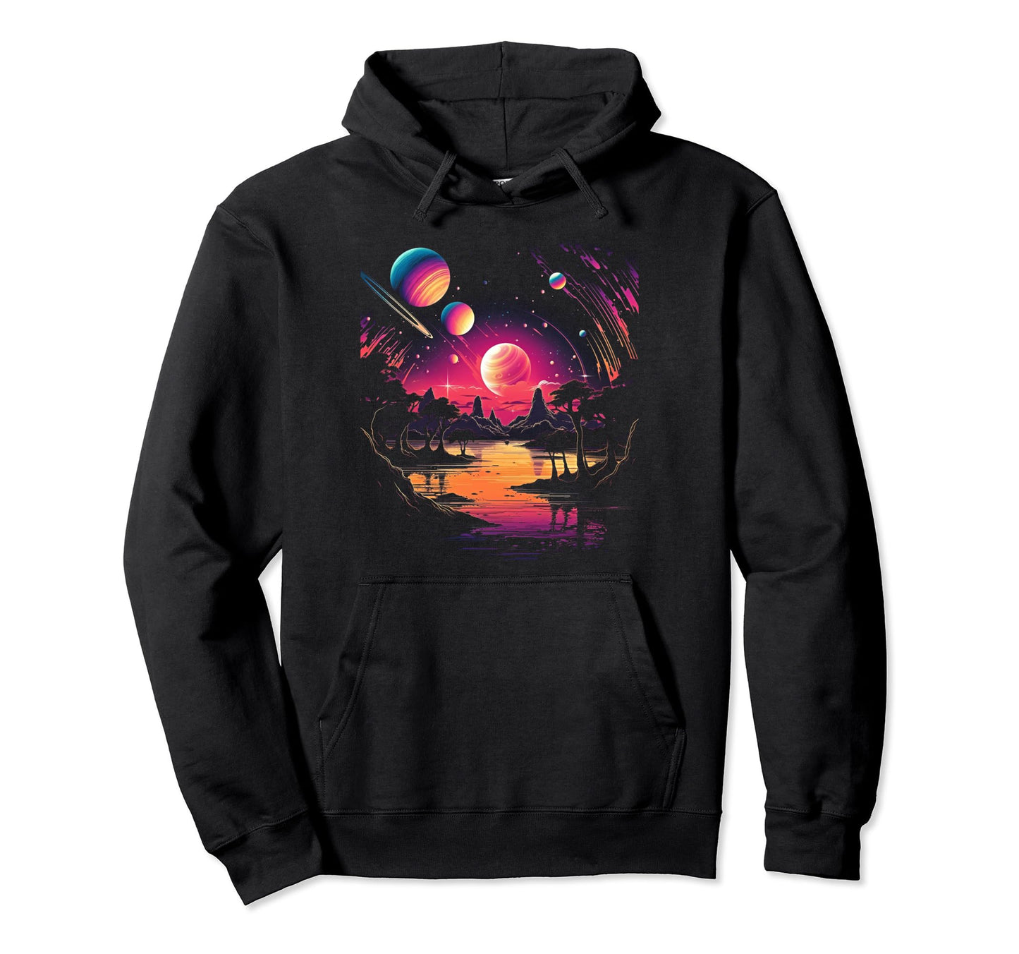Vaporwave Solar System 80S Synthwave Hoodie - Novelty Apparel for Adults - T-Shirt, Sweatshirt, Hoodie