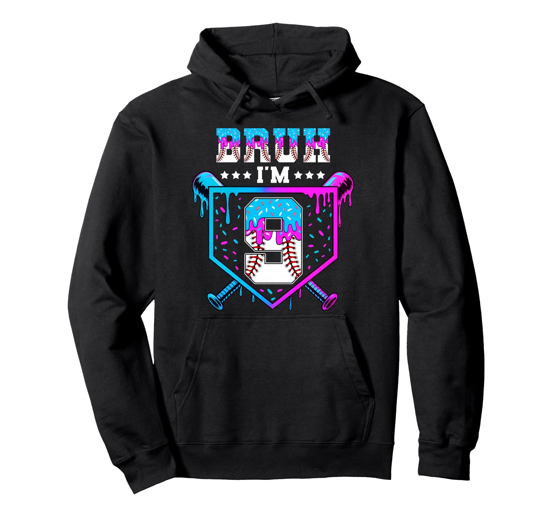 Bruh 9Th Birthday Baseball Ice Cream Hoodie - Aesthetic Graphic Men Women - T-Shirt, Sweatshirt, Hoodie