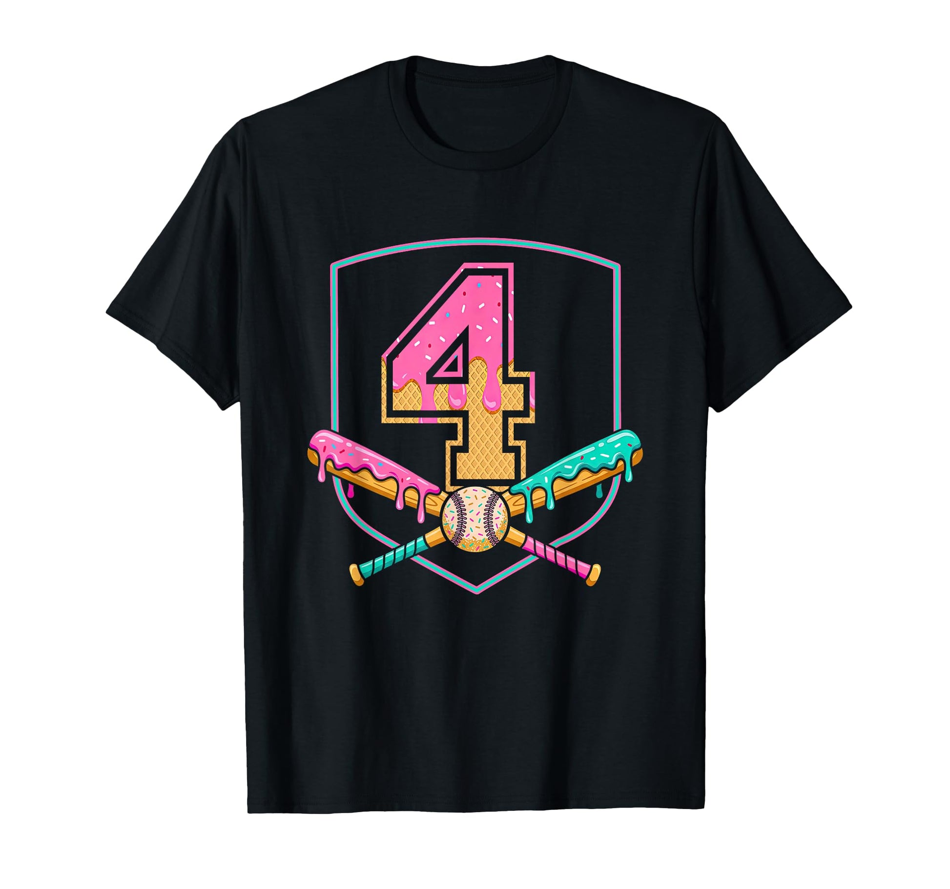 4Th Birthday Baseball Bat Ice Cream T-Shirt - Unique Graphic Men Women - T-Shirt, Sweatshirt, Hoodie