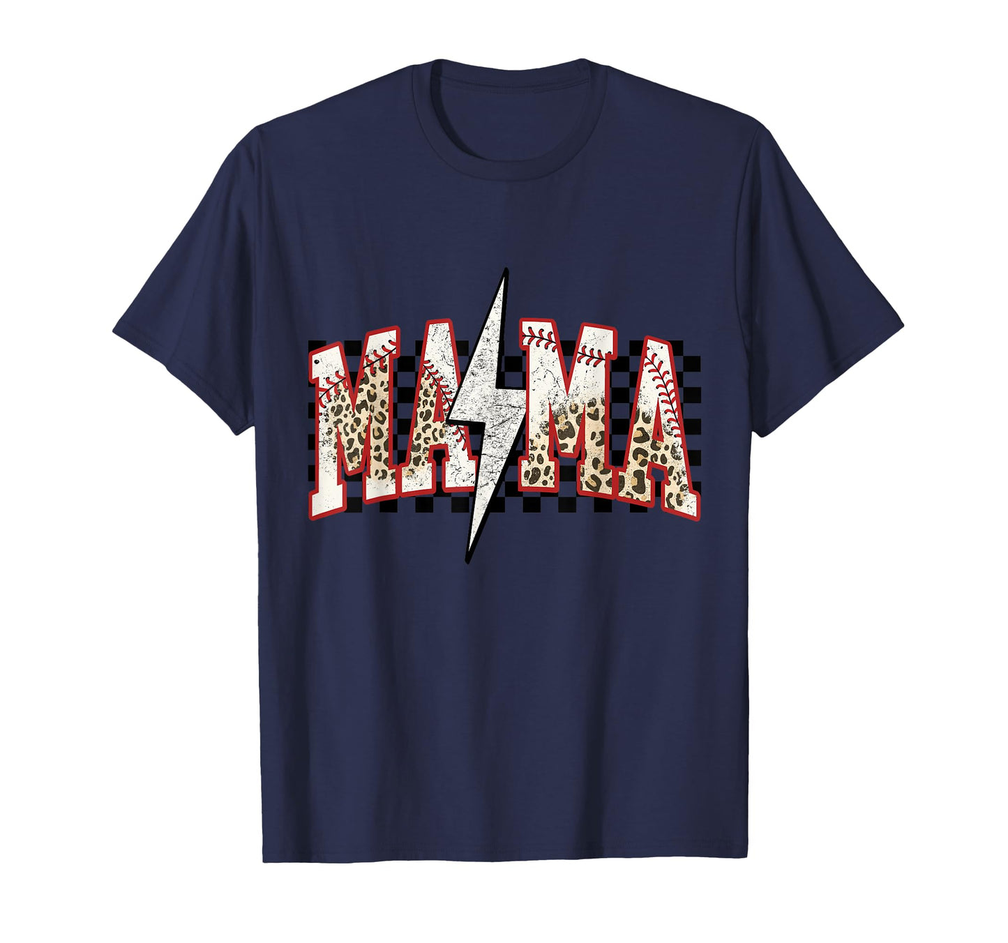 Baseball Mama Leopard Grunge Checkered Edgy T-Shirt - Unique Graphic Unisex - T-Shirt, Sweatshirt, Hoodie