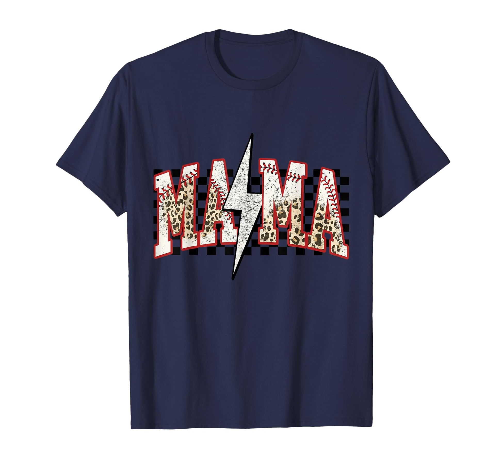 Baseball Mama Leopard Grunge Checkered Edgy T-Shirt - Unique Graphic Unisex - T-Shirt, Sweatshirt, Hoodie