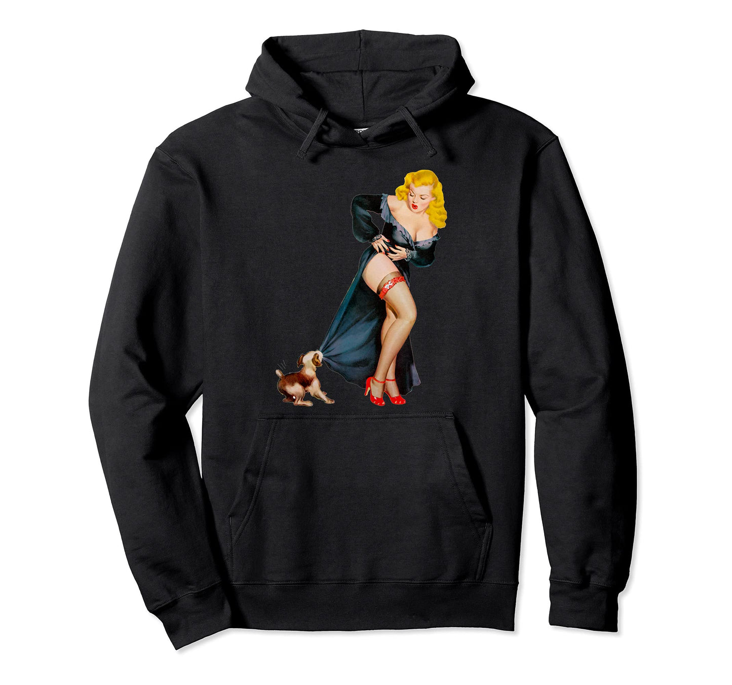 Hot Blonde Pin Up Lingerie Puppy Hoodie - Casual Everyday Wear Men Women - T-Shirt, Sweatshirt, Hoodie