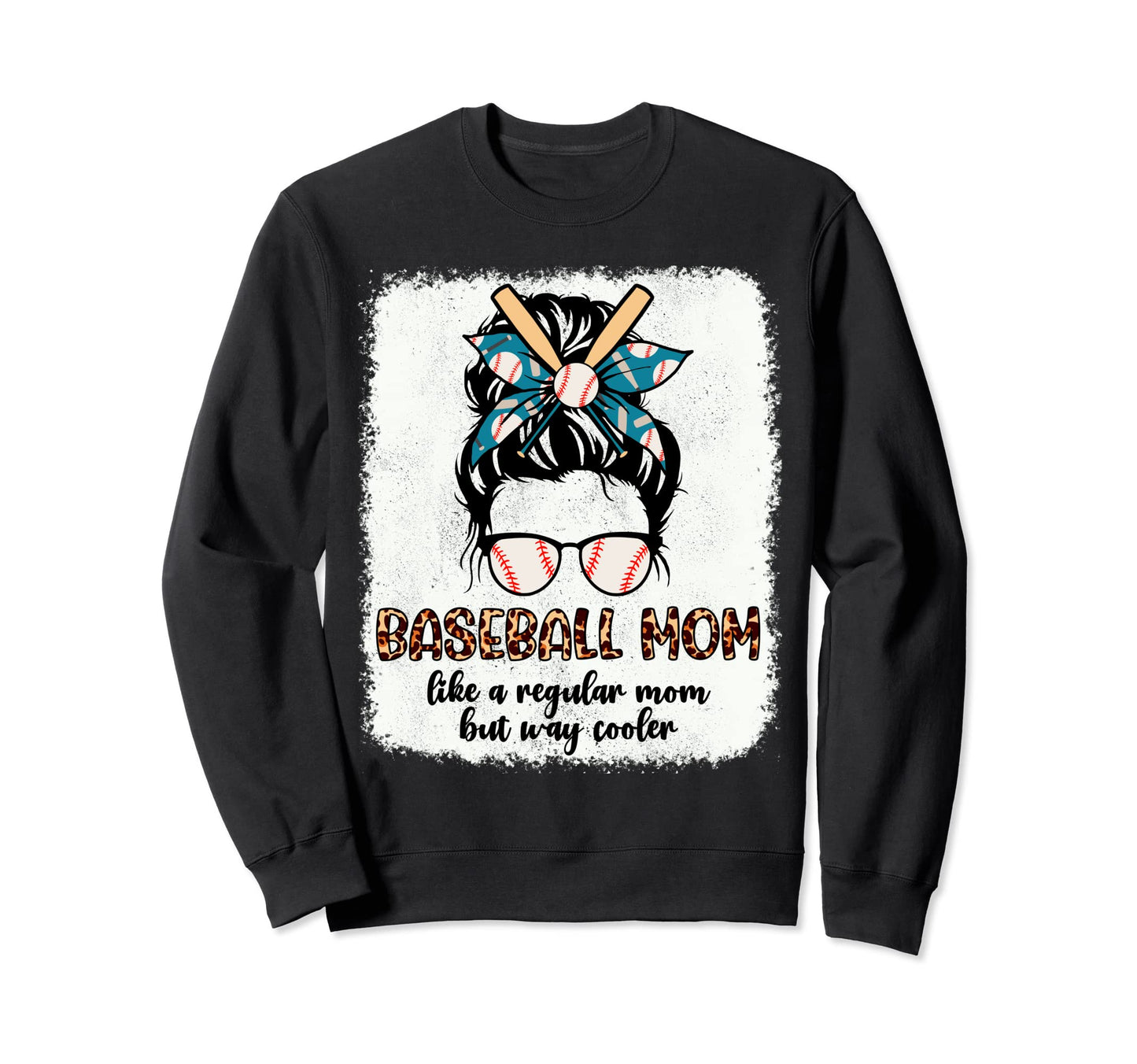 Leopard Baseball Mom Messy Bun Sweatshirt - Custom Art Print Men Women - T-Shirt, Sweatshirt, Hoodie