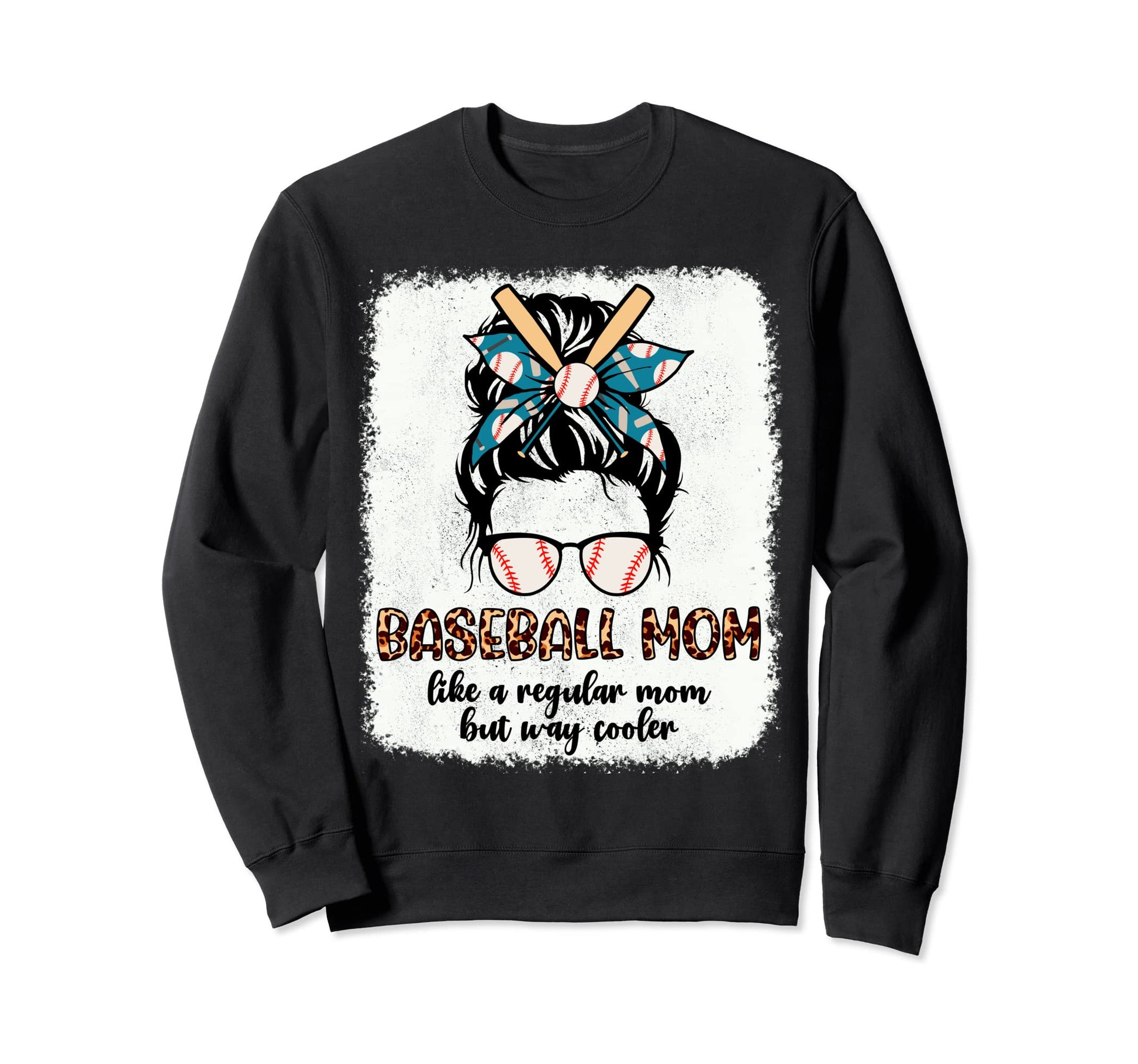 Leopard Baseball Mom Messy Bun Sweatshirt - Custom Art Print Men Women - T-Shirt, Sweatshirt, Hoodie