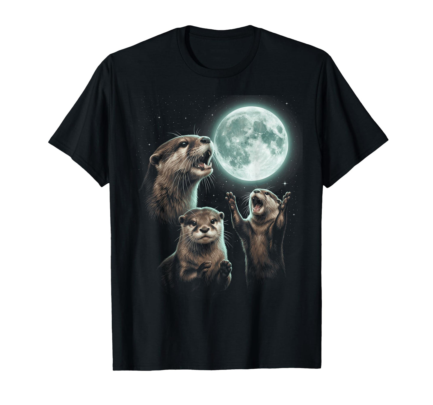 Three Otter Moon Howling Wolf Parody T-Shirt - Graphic Print Unisex - T-Shirt, Sweatshirt, Hoodie