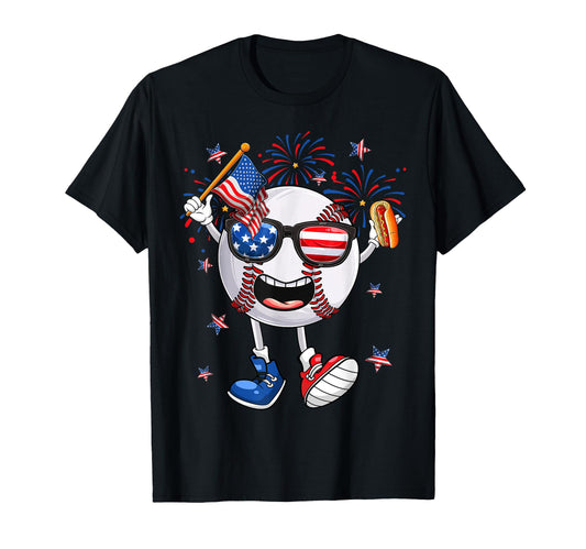 Baseball Holding Hotdog Usa Independence T-Shirt - Streetwear Style Unisex - T-Shirt, Sweatshirt, Hoodie