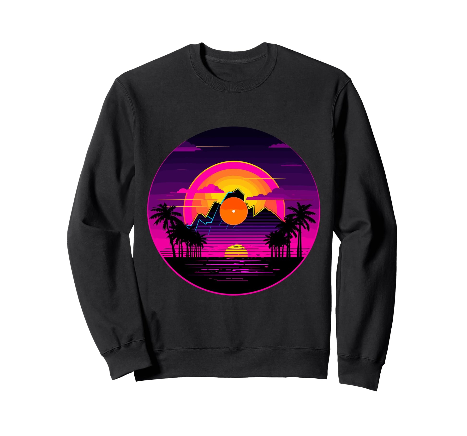 Palm Tree Vinyl Record Vaporwave Sweatshirt - Trendy Graphic for Adults - T-Shirt, Sweatshirt, Hoodie