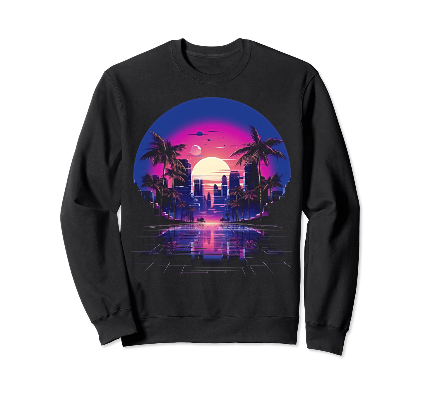 Vaporwave Cityscape 80S Synthwave 2 Sweatshirt - Graphic Print Unisex - T-Shirt, Sweatshirt, Hoodie
