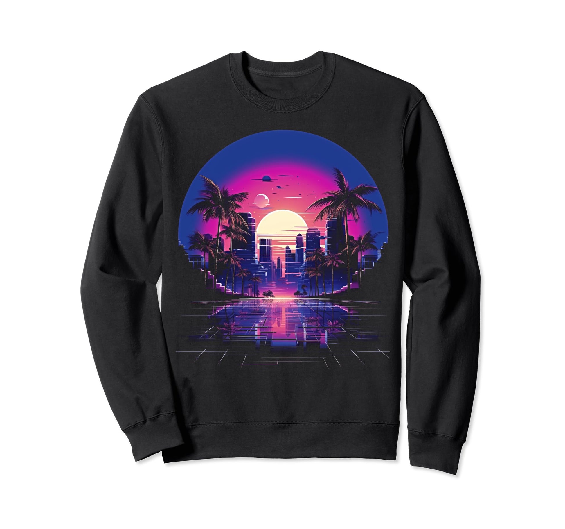Vaporwave Cityscape 80S Synthwave 2 Sweatshirt - Graphic Print Unisex - T-Shirt, Sweatshirt, Hoodie