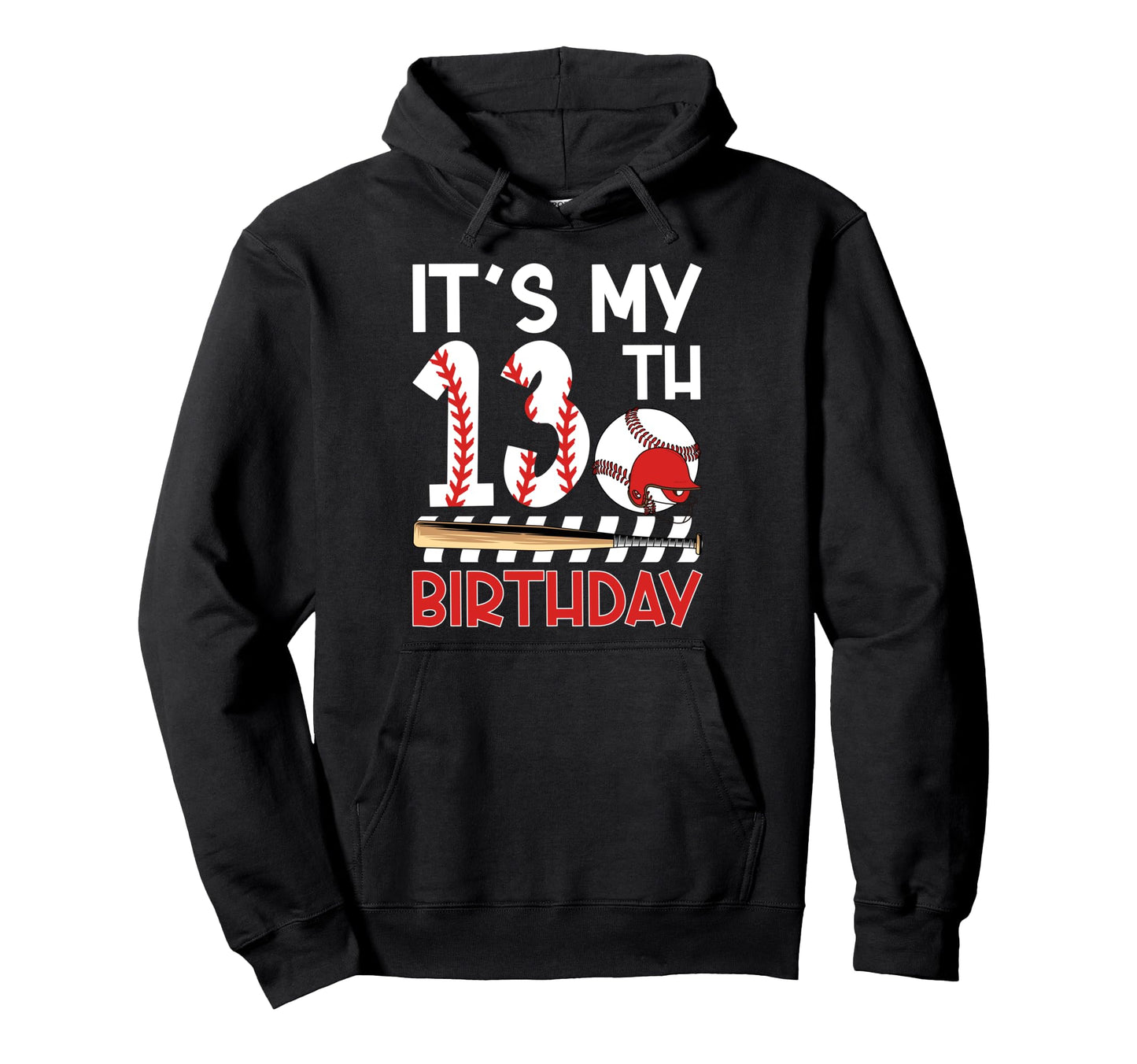 13Th Baseball Birthday Party 13 Year Hoodie - Minimalist Print for Adults - T-Shirt, Sweatshirt, Hoodie