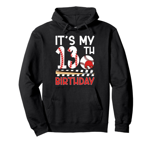 13Th Baseball Birthday Party 13 Year Hoodie - Minimalist Print for Adults - T-Shirt, Sweatshirt, Hoodie