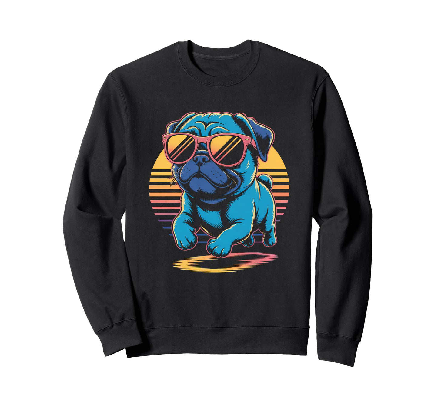 Pug Dog Sunglasses Vaporwave 80S Sweatshirt - Minimalist Print Unisex - T-Shirt, Sweatshirt, Hoodie