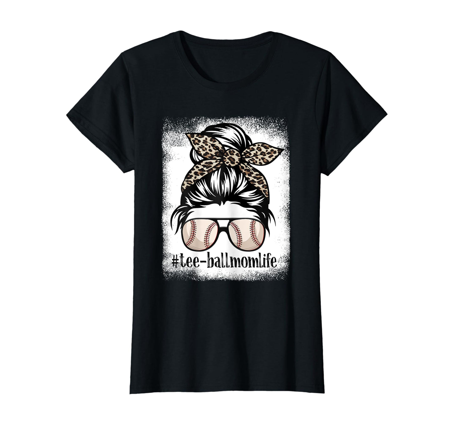 Leopard Messy Bun Teeball Mom Life Sport T-Shirt - Streetwear Style Unisex - T-Shirt, Sweatshirt, Hoodie