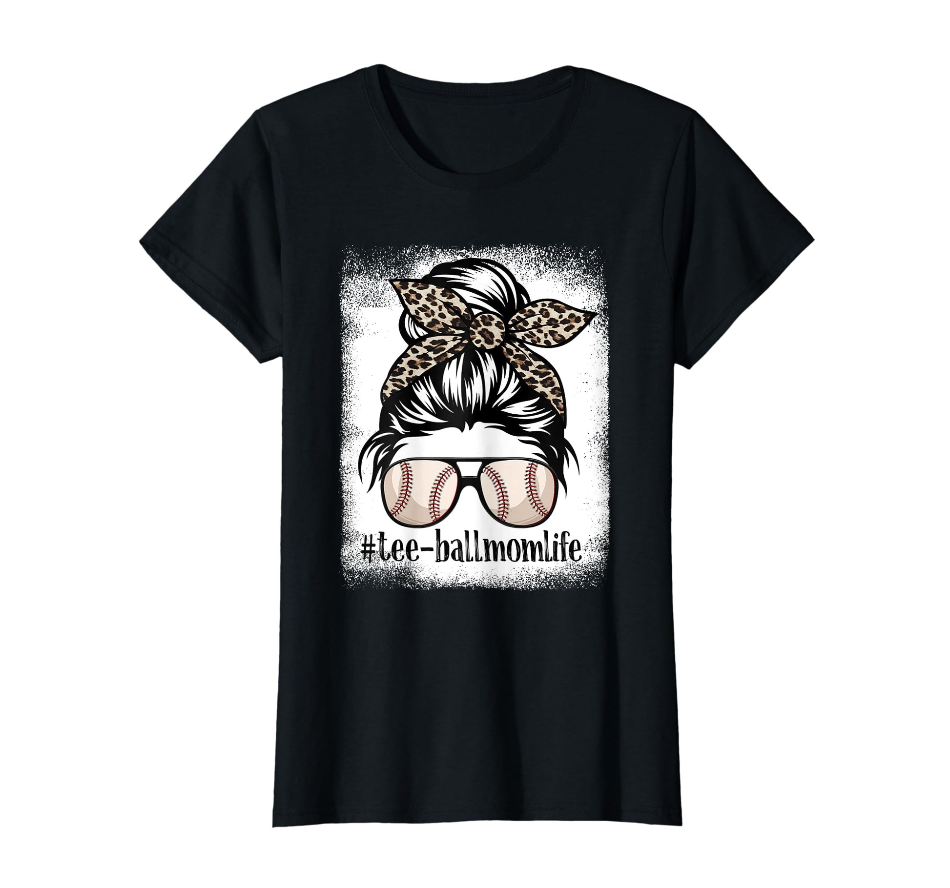Leopard Messy Bun Teeball Mom Life Sport T-Shirt - Streetwear Style Unisex - T-Shirt, Sweatshirt, Hoodie