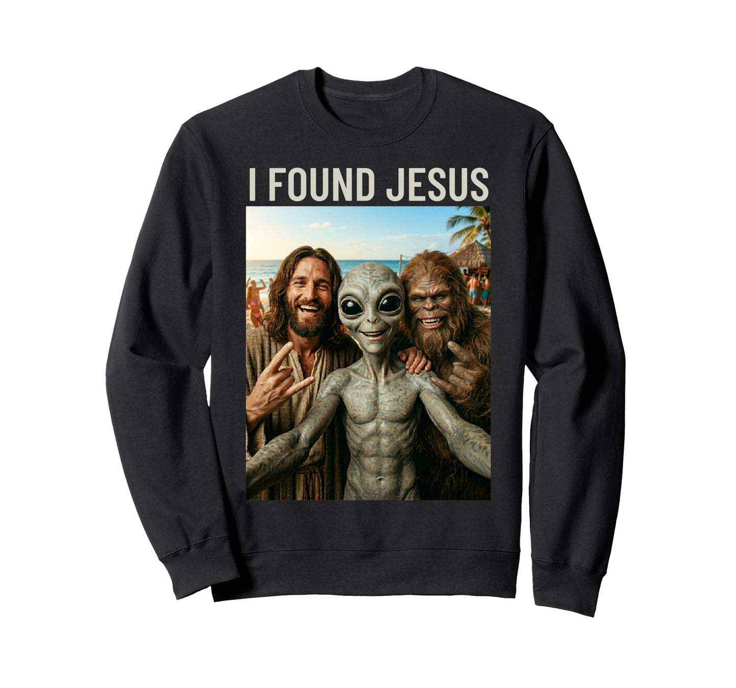 Funny Bigfoot Alien Jesus Rock Sweatshirt - Minimalist Print Men Women - T-Shirt, Sweatshirt, Hoodie