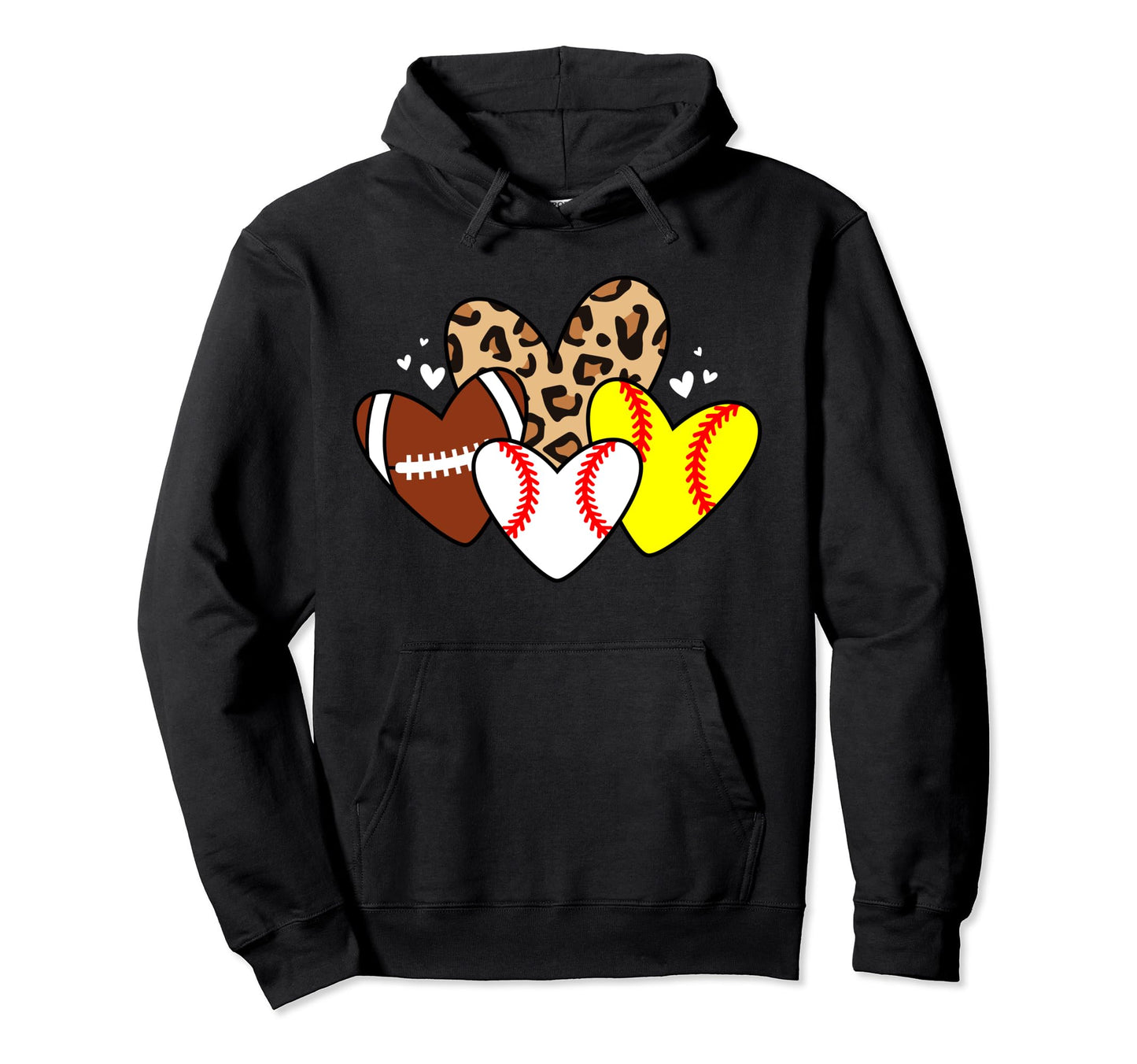 Baseball Softball Football Heart Hoodie - Aesthetic Graphic for Adults - T-Shirt, Sweatshirt, Hoodie