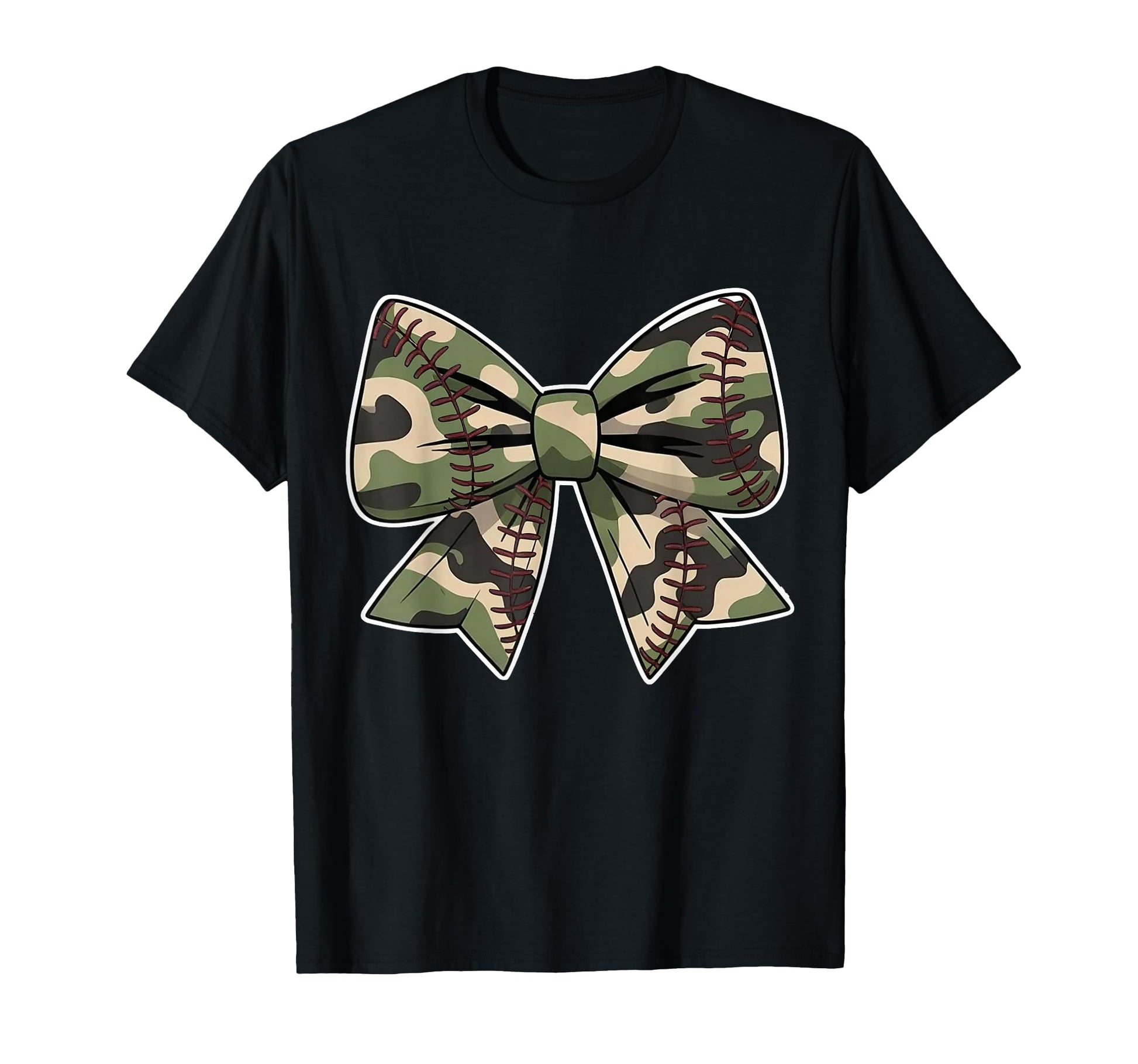 Baseball Camouflage Coquette Bow T-Shirt - Minimalist Print Unisex - T-Shirt, Sweatshirt, Hoodie