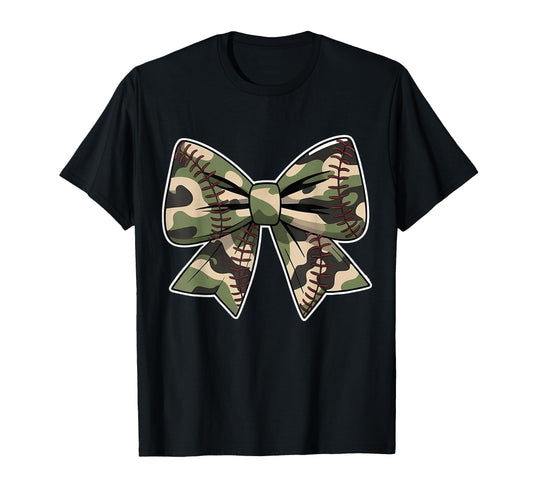 Baseball Camouflage Coquette Bow T-Shirt - Minimalist Print Unisex - T-Shirt, Sweatshirt, Hoodie