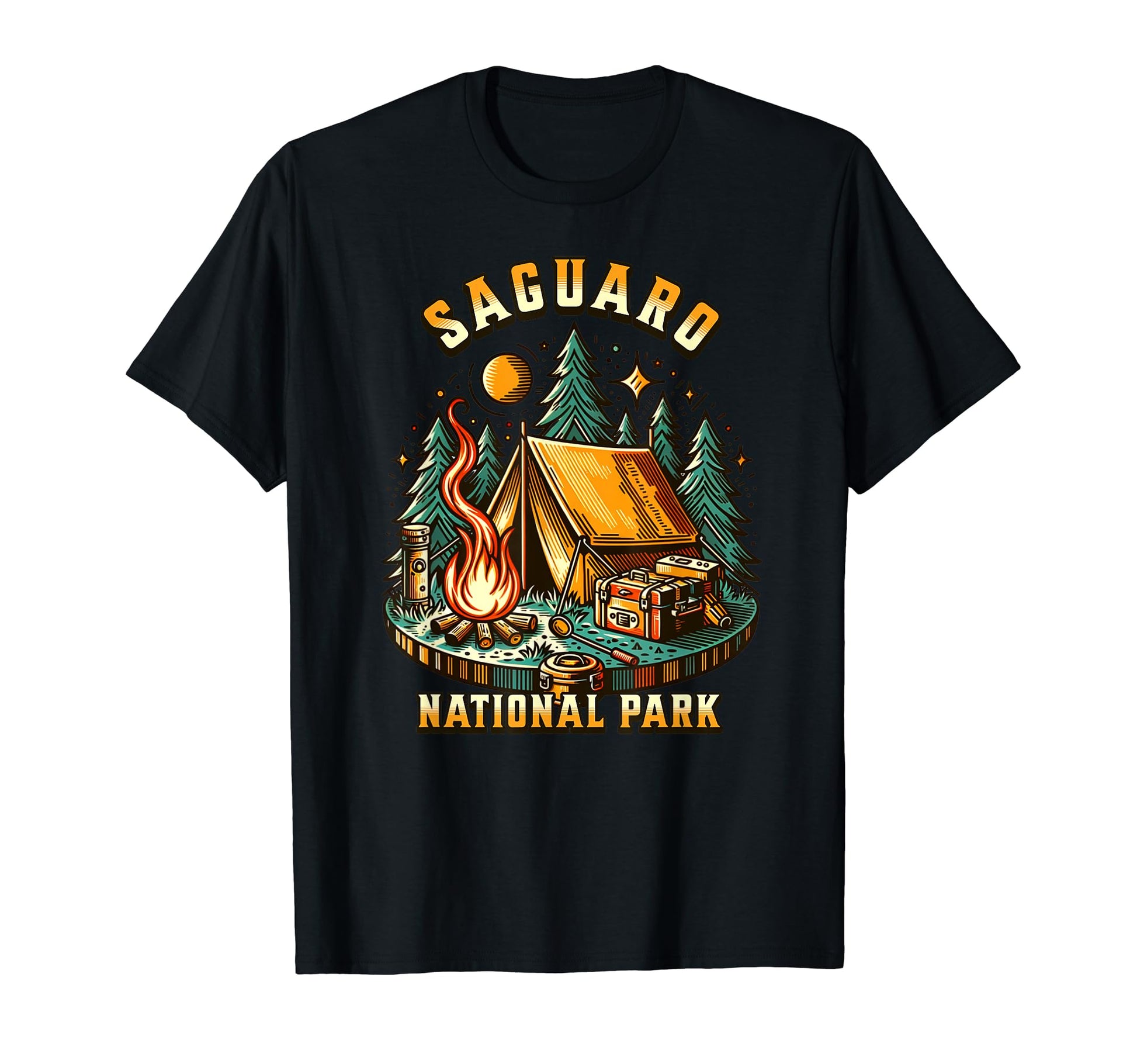 Camping Forest Tent Campfire Saguaro T-Shirt - Streetwear Style for Adults - T-Shirt, Sweatshirt, Hoodie