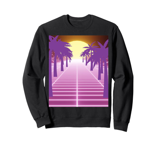 80S Vaporwave Palm Trees Sunset Sweatshirt - Graphic Print for Adults - T-Shirt, Sweatshirt, Hoodie