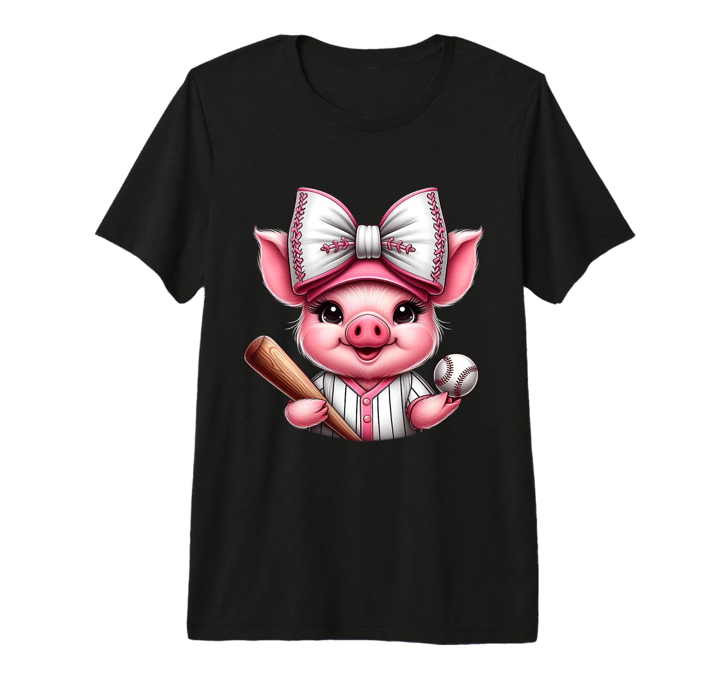 Pig Baseball Coquette Bow Pig Baseball T-Shirt - Novelty Apparel Men Women - T-Shirt, Sweatshirt, Hoodie