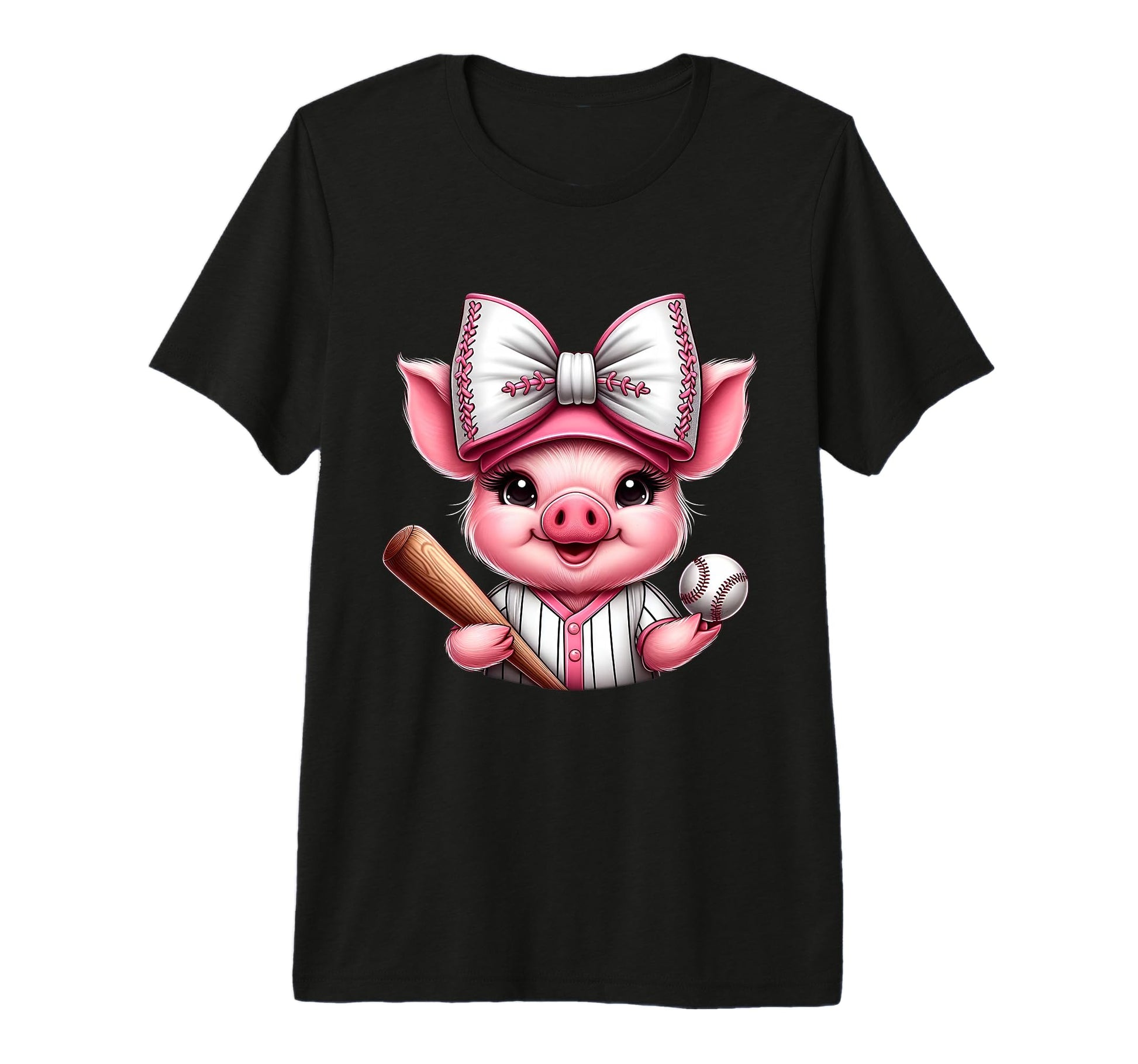 Pig Baseball Coquette Bow Pig Baseball T-Shirt - Novelty Apparel Men Women - T-Shirt, Sweatshirt, Hoodie