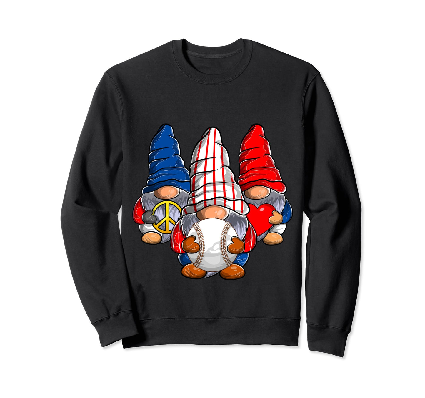 Peace Love Baseball Funny Gnomes Sweatshirt - Novelty Apparel for Adults - T-Shirt, Sweatshirt, Hoodie