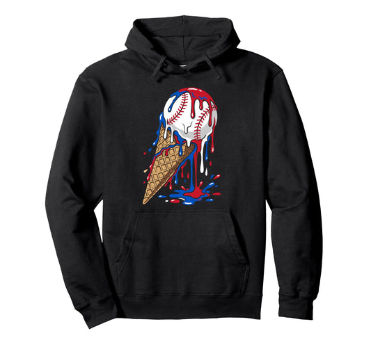 Baseball Ice Cream Dripping Splash Hoodie - Novelty Apparel for Adults - T-Shirt, Sweatshirt, Hoodie