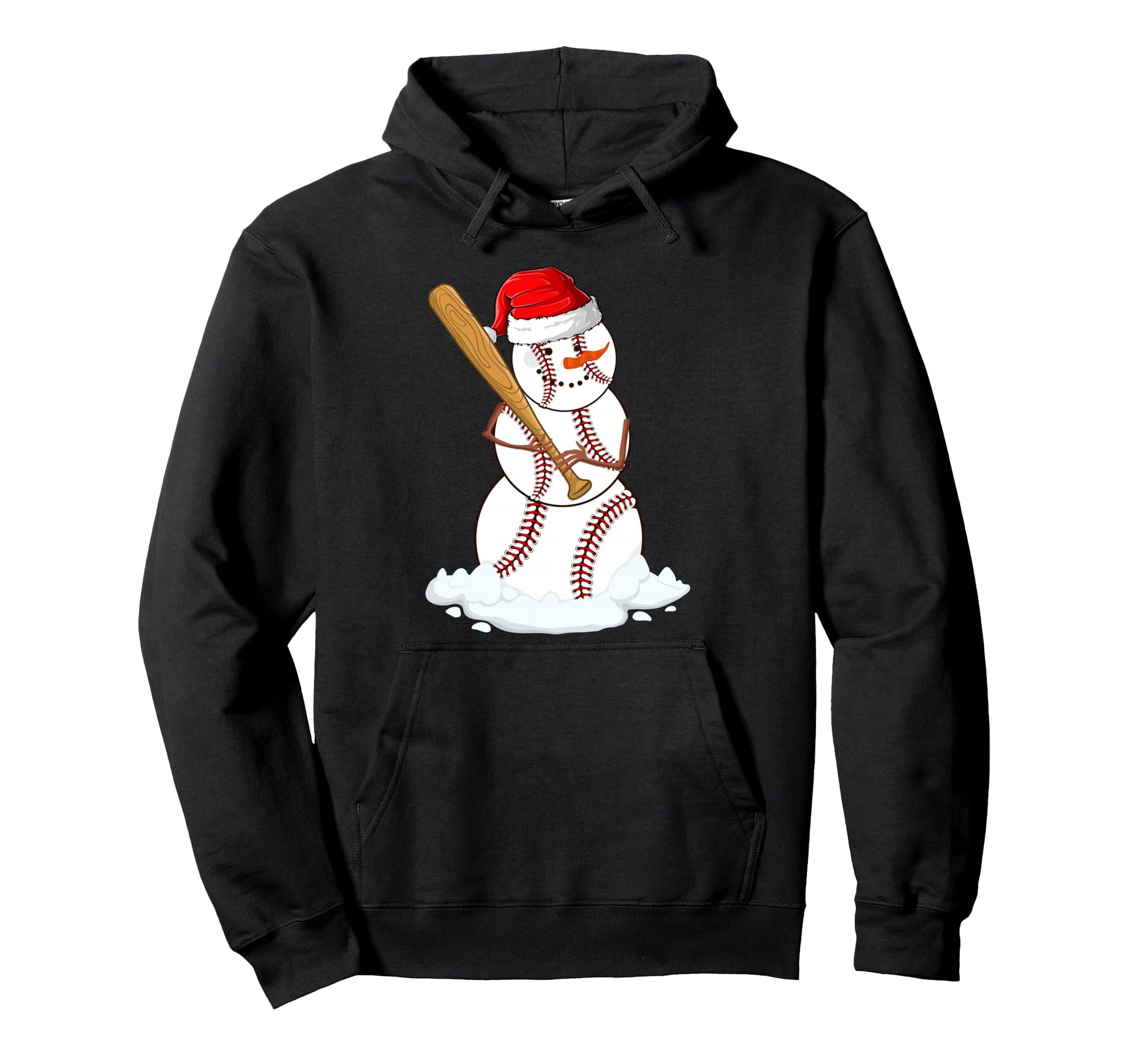 Baseball Snowman Holiday Sports Player Hoodie - Graphic Print for Adults - T-Shirt, Sweatshirt, Hoodie