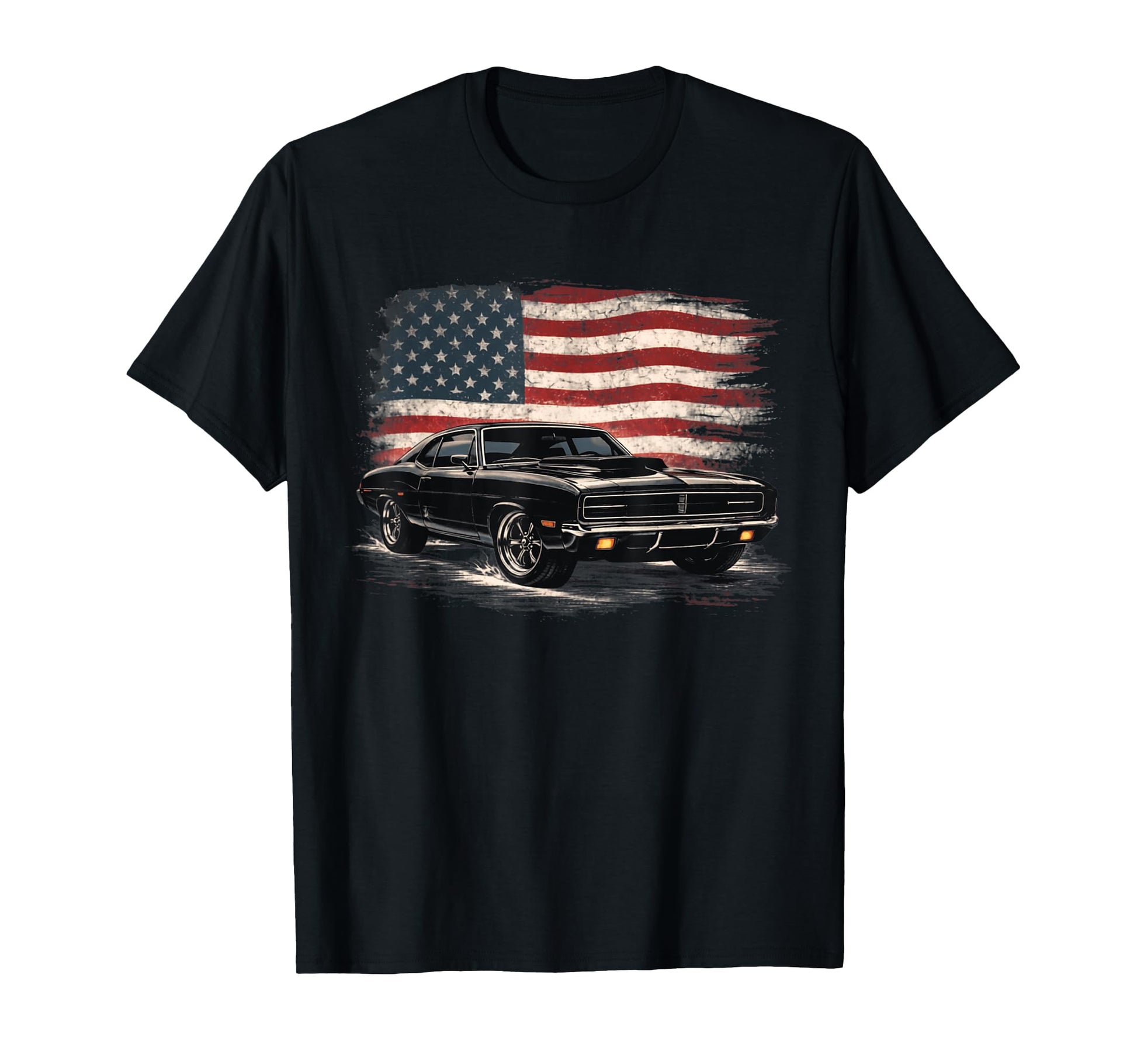 Old School American Muscle Car Flag Car T-Shirt - Novelty Apparel Unisex - T-Shirt, Sweatshirt, Hoodie